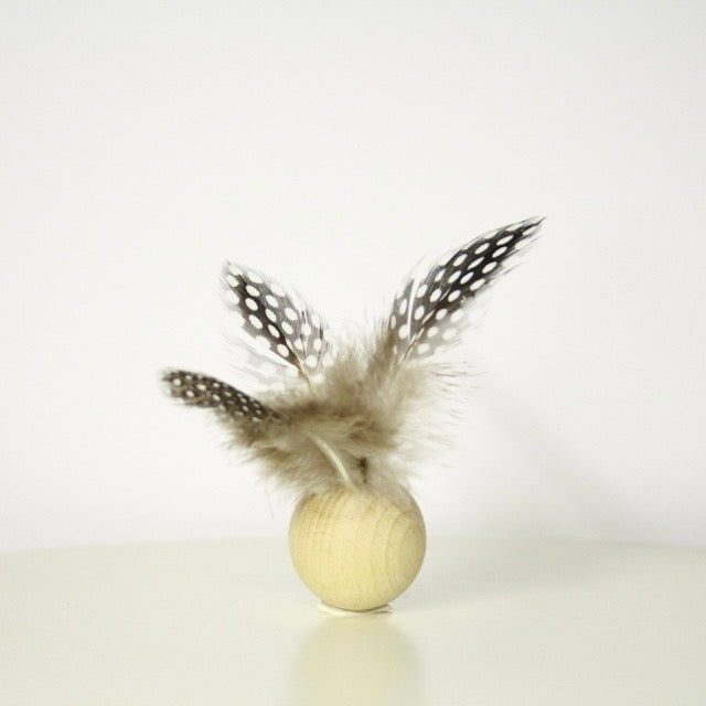 Wooden ball with feathers